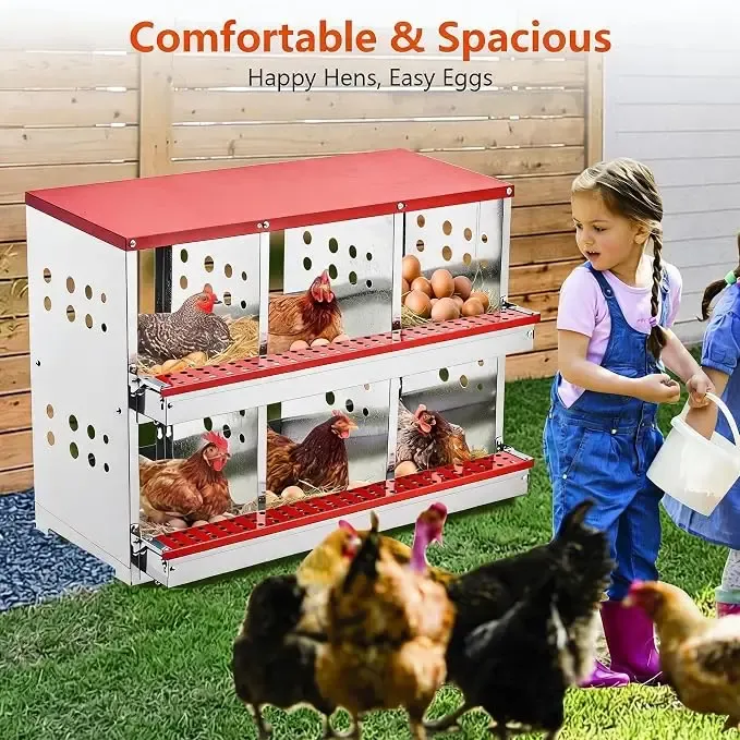 Boîte nidification poules 6 compartiments métal à dérouler