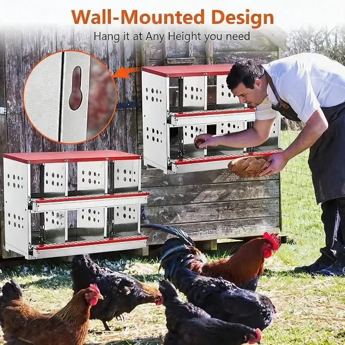 Boîte nidification poules 6 compartiments métal à dérouler