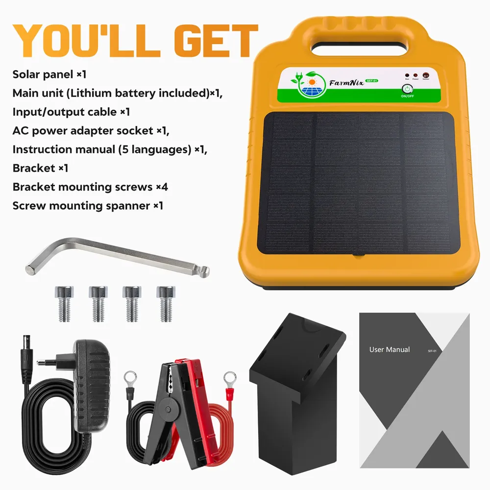 Chargeur clôture électrique solaire 16 km 0,2 J antivol