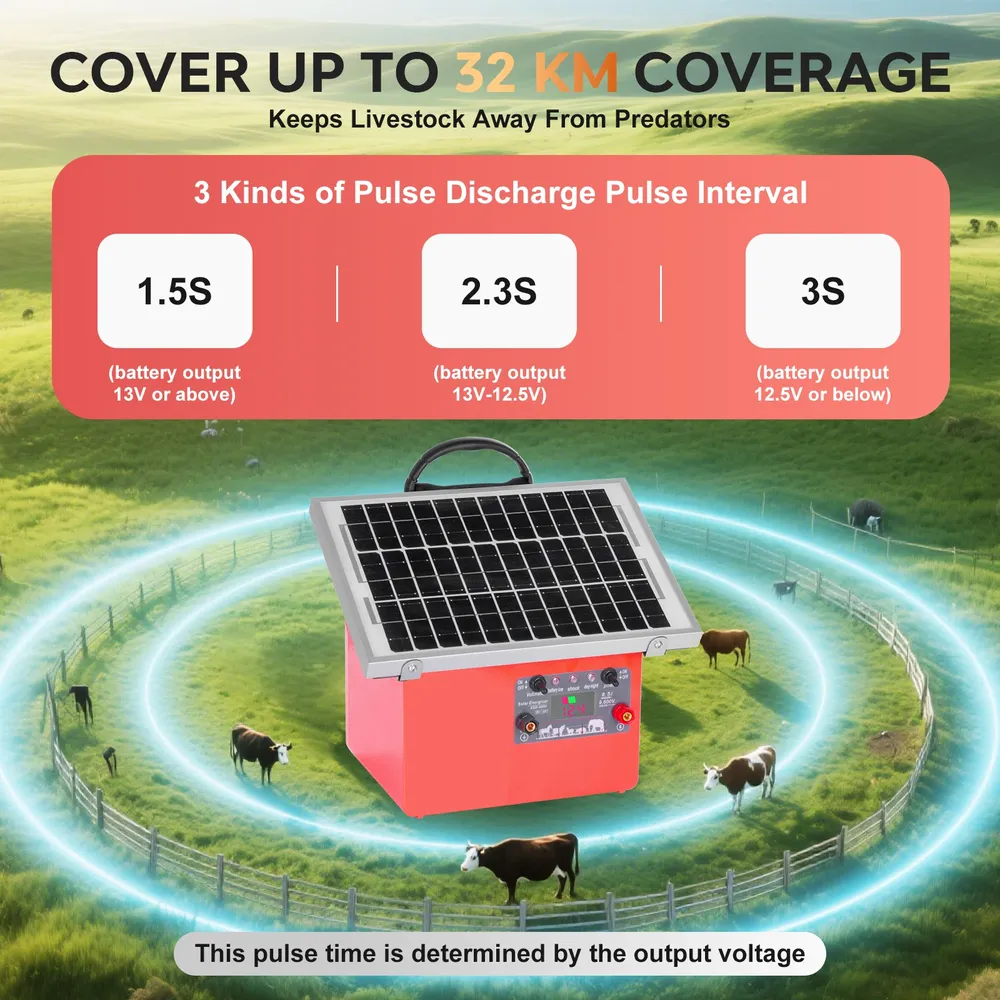 Chargeur solaire clôture électrique 32 km avec affichage batterie