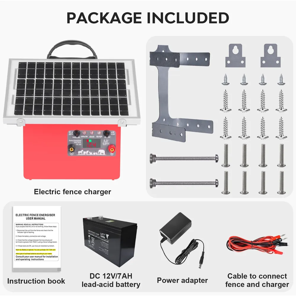Chargeur solaire clôture électrique 32 km avec affichage batterie