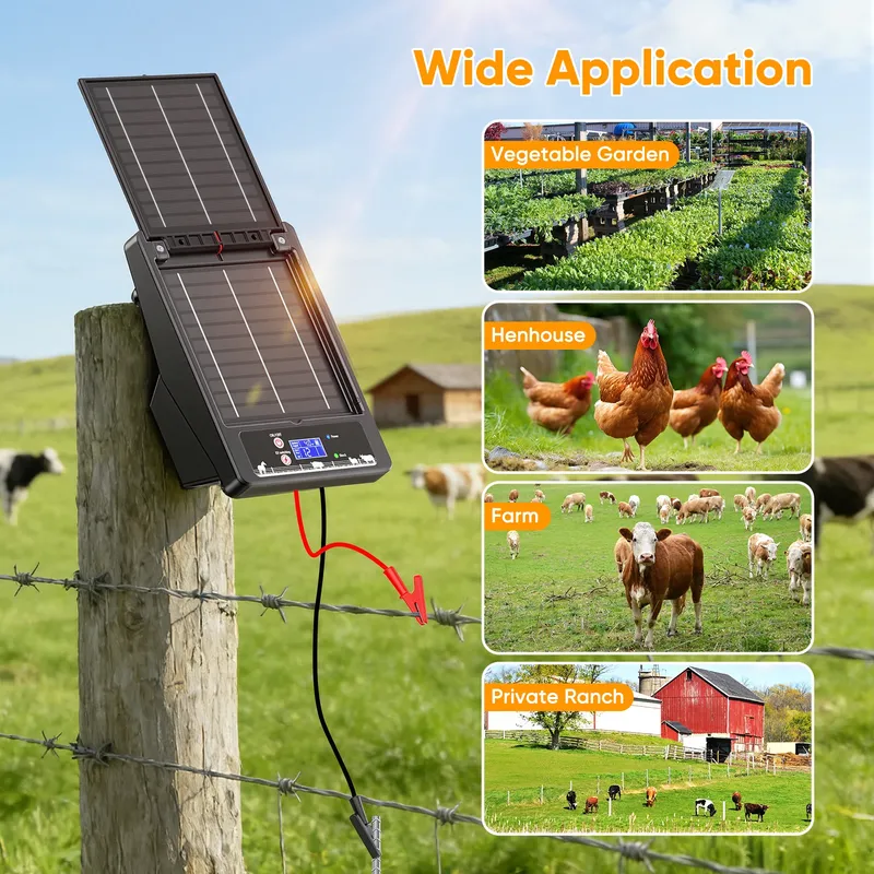 Clôture électrique solaire 10 à 32 km, 6 à 12 kV réglable