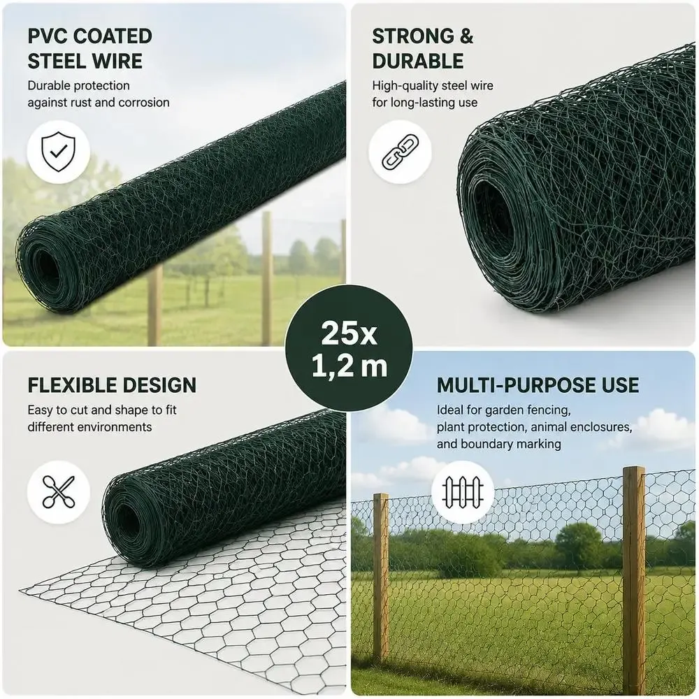 Clôture en treillis métallique PVC vert pour jardin et poulailler