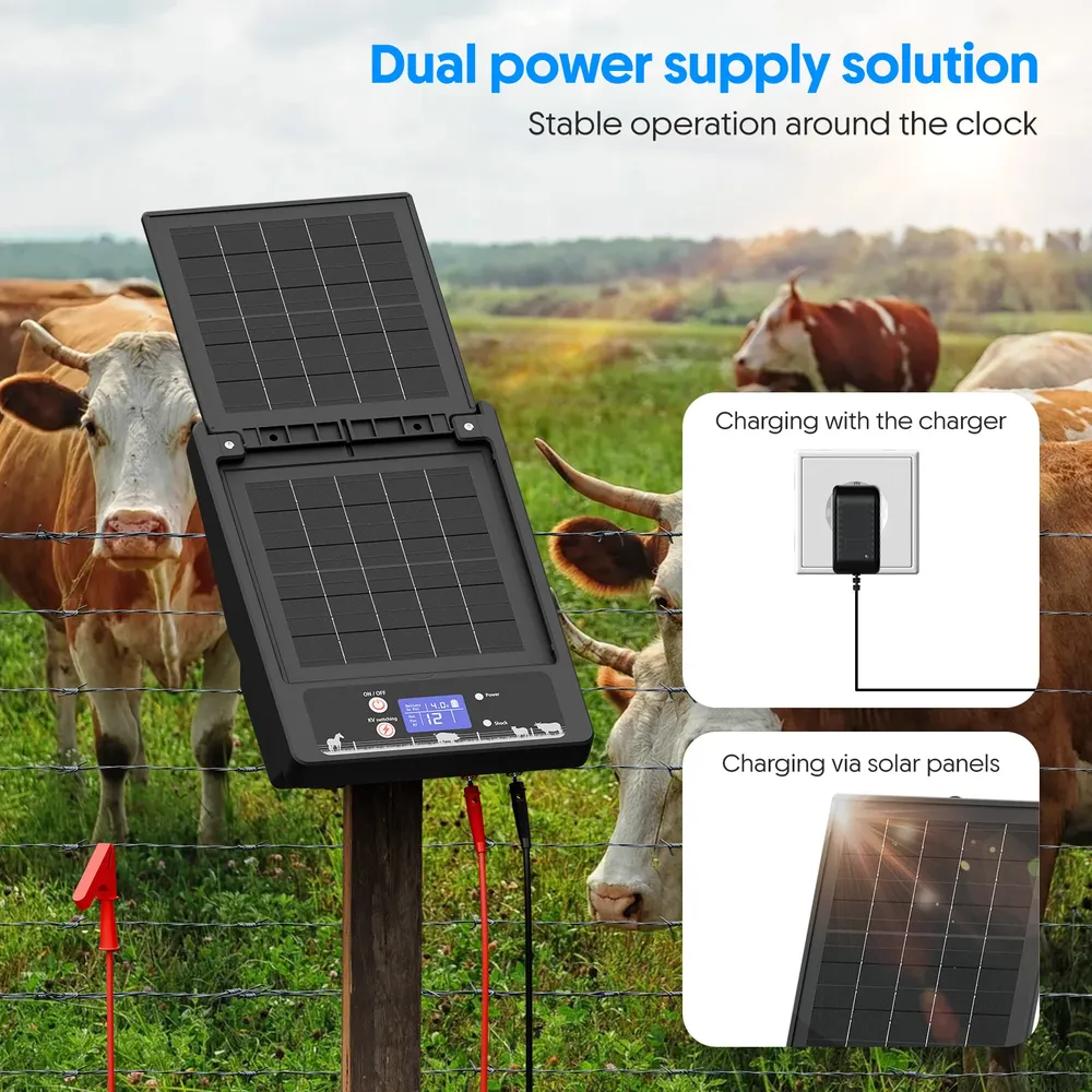 Clôture solaire 32 km, 6 à 12 kV, panneau 10 W, batterie lithium