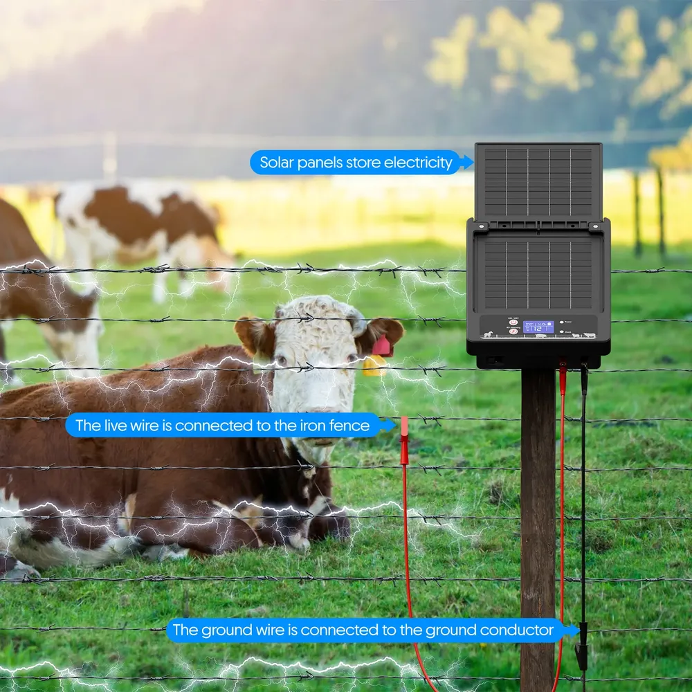 Clôture solaire 32 km, 6 à 12 kV, panneau 10 W, batterie lithium