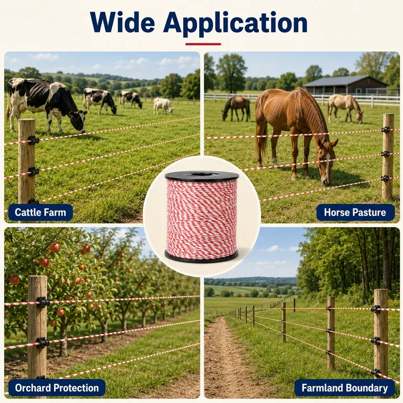 Cordon poly 500 m avec corde acier pour clôture animale