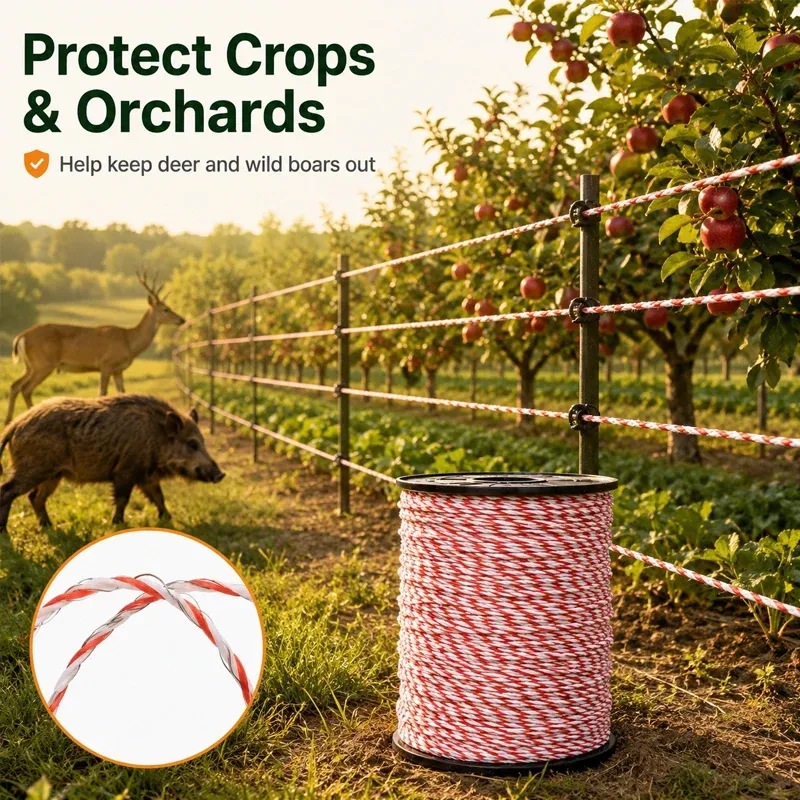 Cordon poly 500 m avec corde acier pour clôture animale