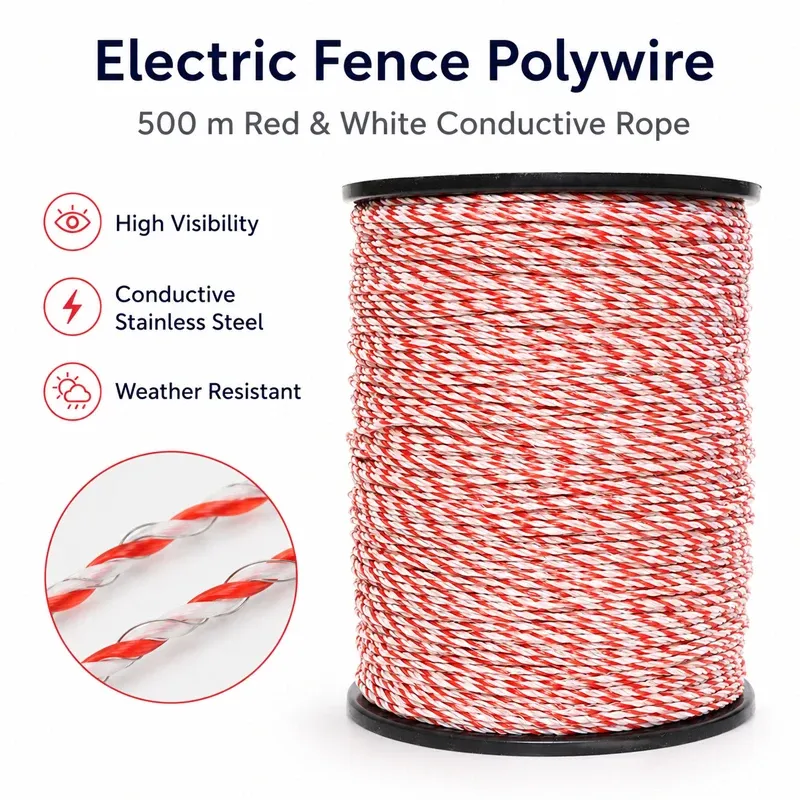 Cordon poly 500 m avec corde acier pour clôture animale