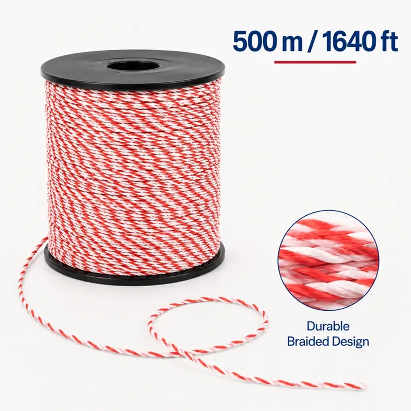 Cordon poly 500 m avec corde acier pour clôture animale