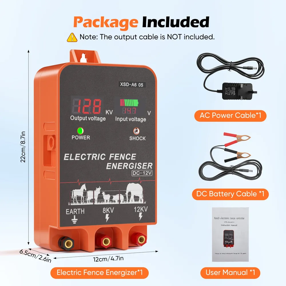 Électrificateur 10 km, 2 J, écran LCD, 12 V pour élevage