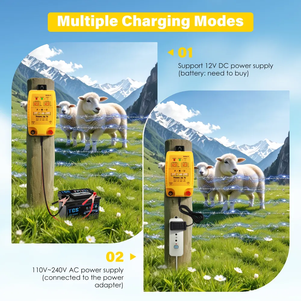 Électrificateur 12 km, 3 J, chargeur agricole portable AC