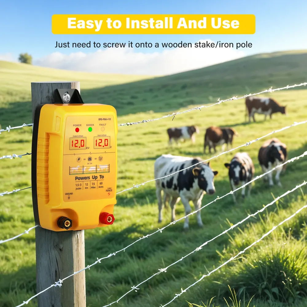 Électrificateur 12 km, 3 J, chargeur agricole portable AC