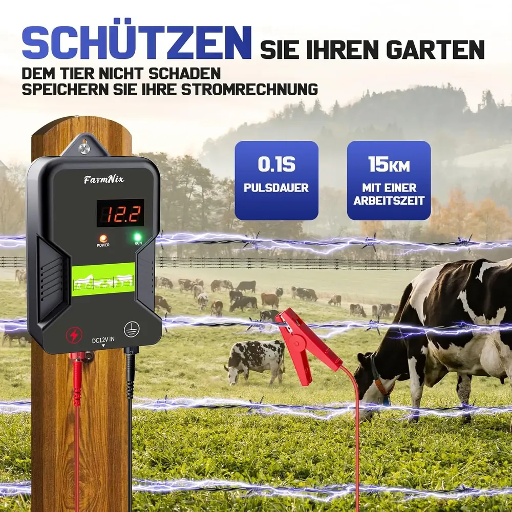 Électrificateur 15 km, 12 kV, pour bétail et animaux