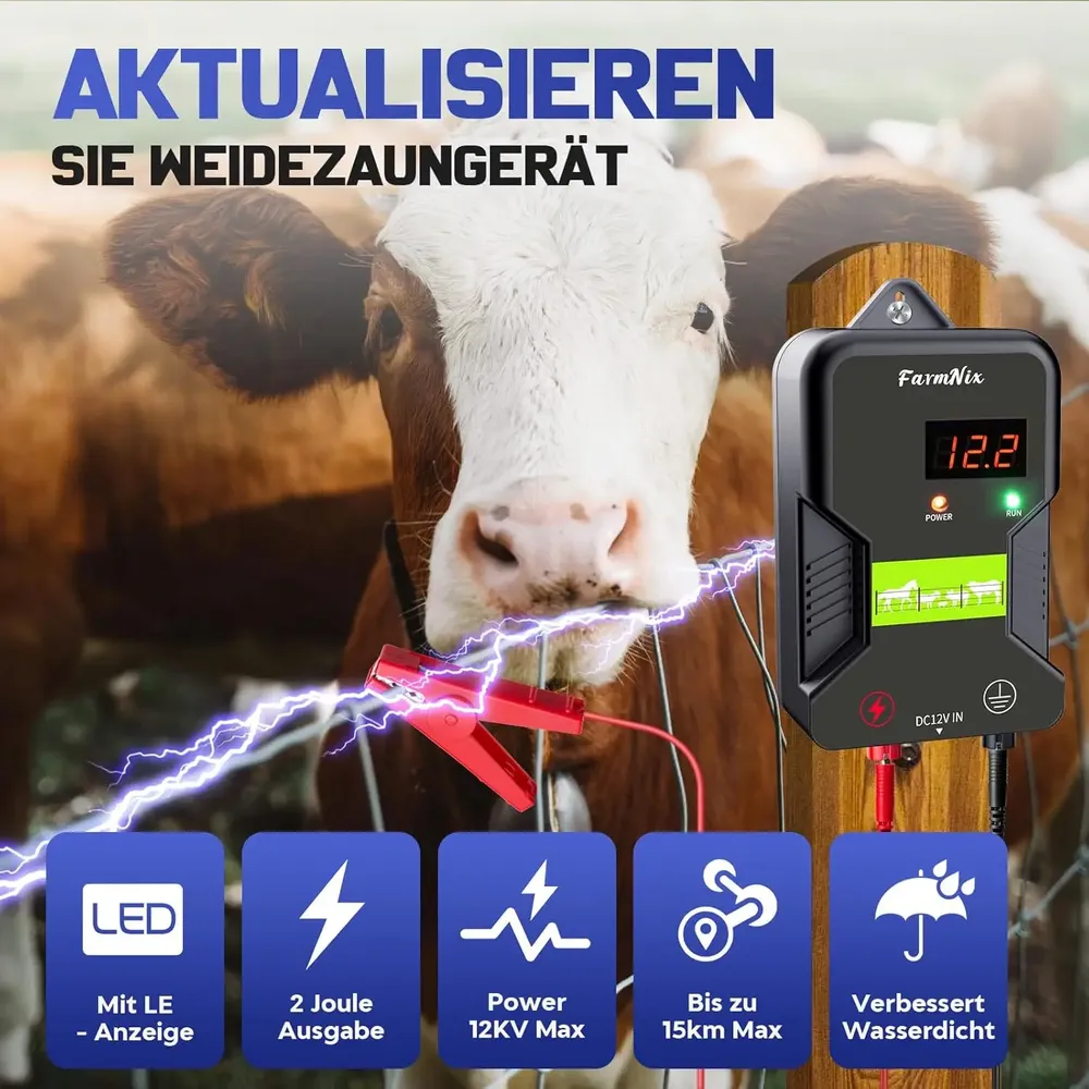 Électrificateur 15 km, 12 kV, pour bétail et animaux