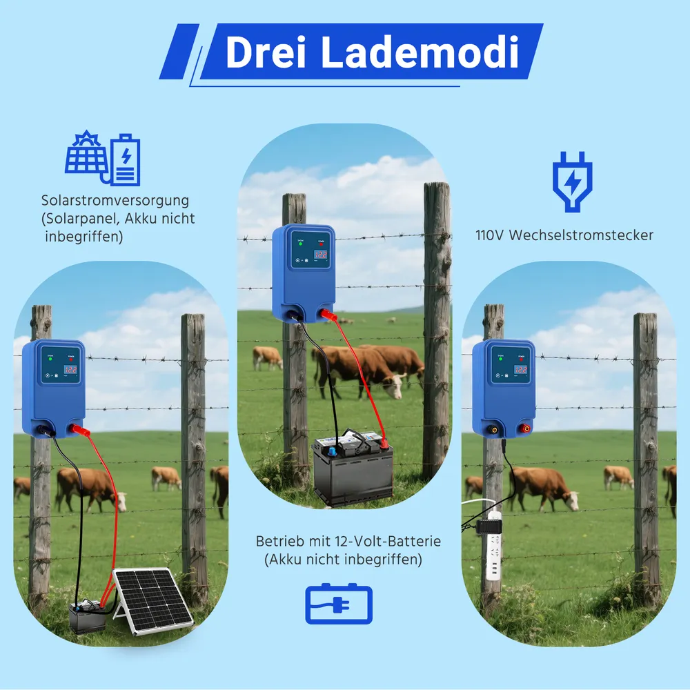 Électrificateur clôture 10 km bétail moutons poulets 12V