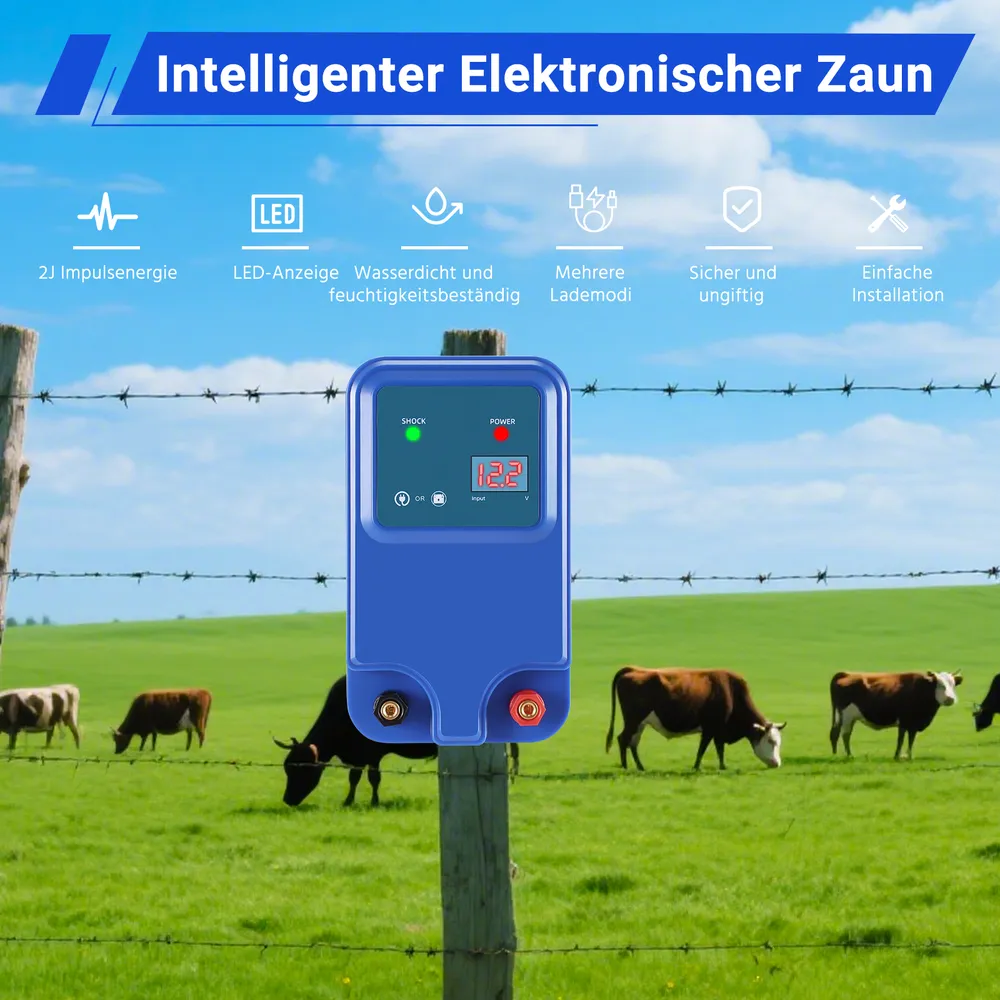 Électrificateur clôture 10 km bétail moutons poulets 12V