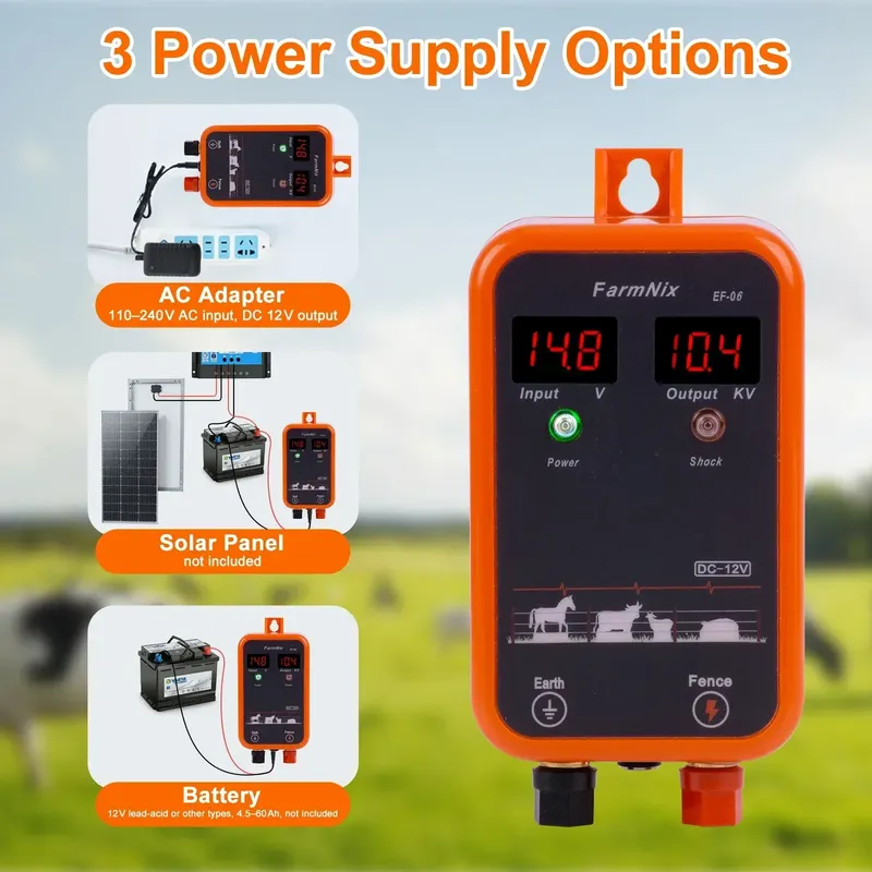 Électrificateur clôture 8 km 10 kV 1,0 J protection animaux