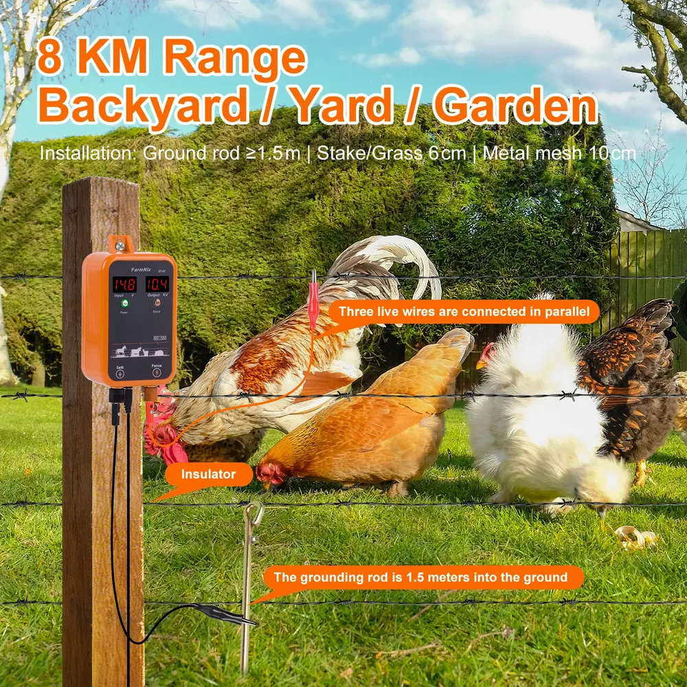 Électrificateur clôture 8 km 10 kV 1,0 J protection animaux
