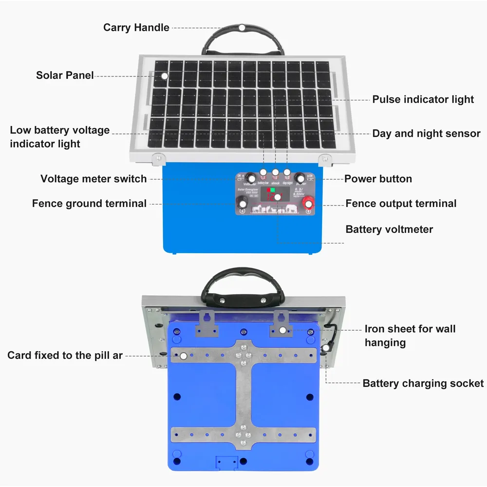 Électrificateur solaire 32 km, faible impédance, 9500 V