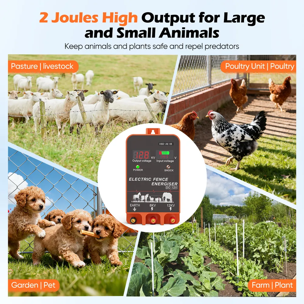 Électrificateur solaire 5 km, 2 J, étanche IP44, double affichage
