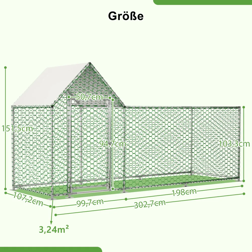 Enclos métallique 3x1,5m avec serrure et couverture PE