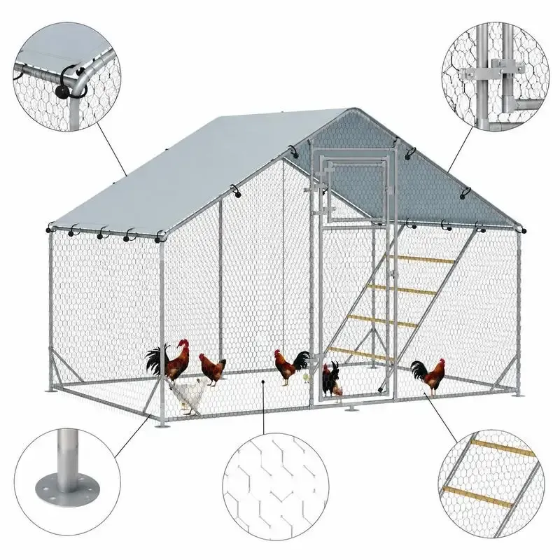 Enclos poules extérieur avec bâche et mangeoire