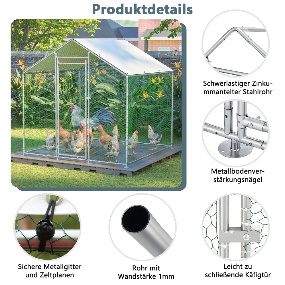 Enclos poulets 2x2x2 m avec verrou et couverture