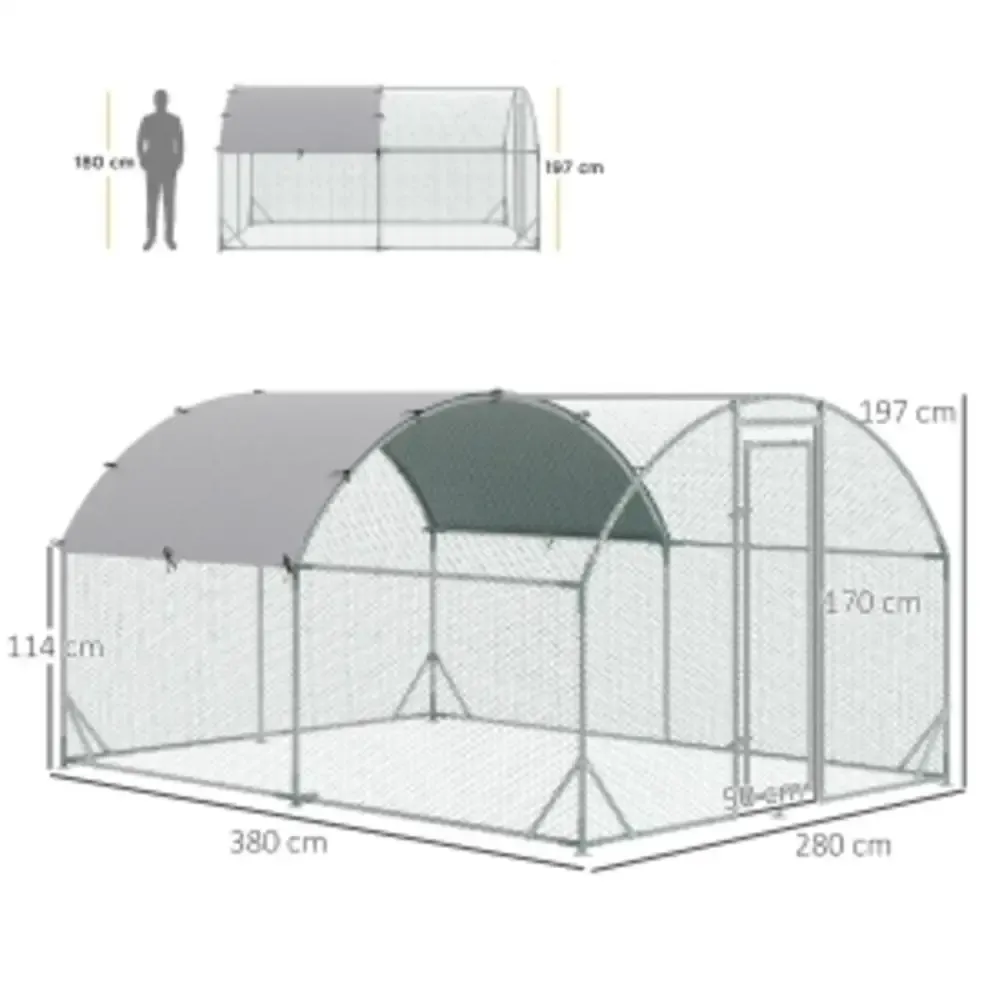 Enclos poulets acier 280 x 380 cm avec toit et porte