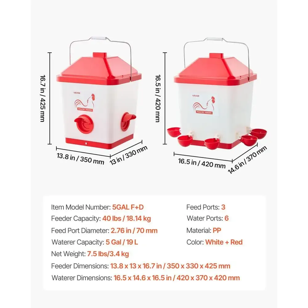 Ensemble abreuvoir et mangeoire automatique 5 gallons volailles