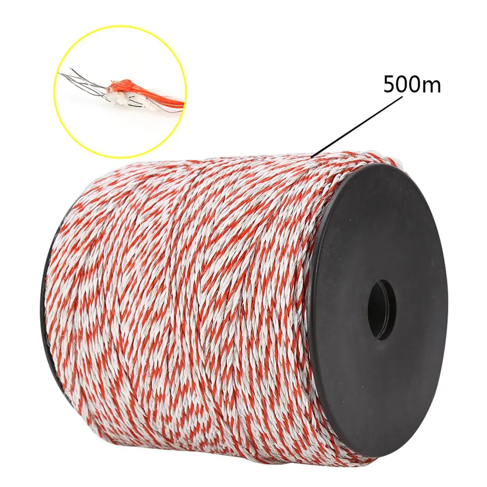 Fil de clôture 500 m blanc/rouge corde conductrice acier inoxydable