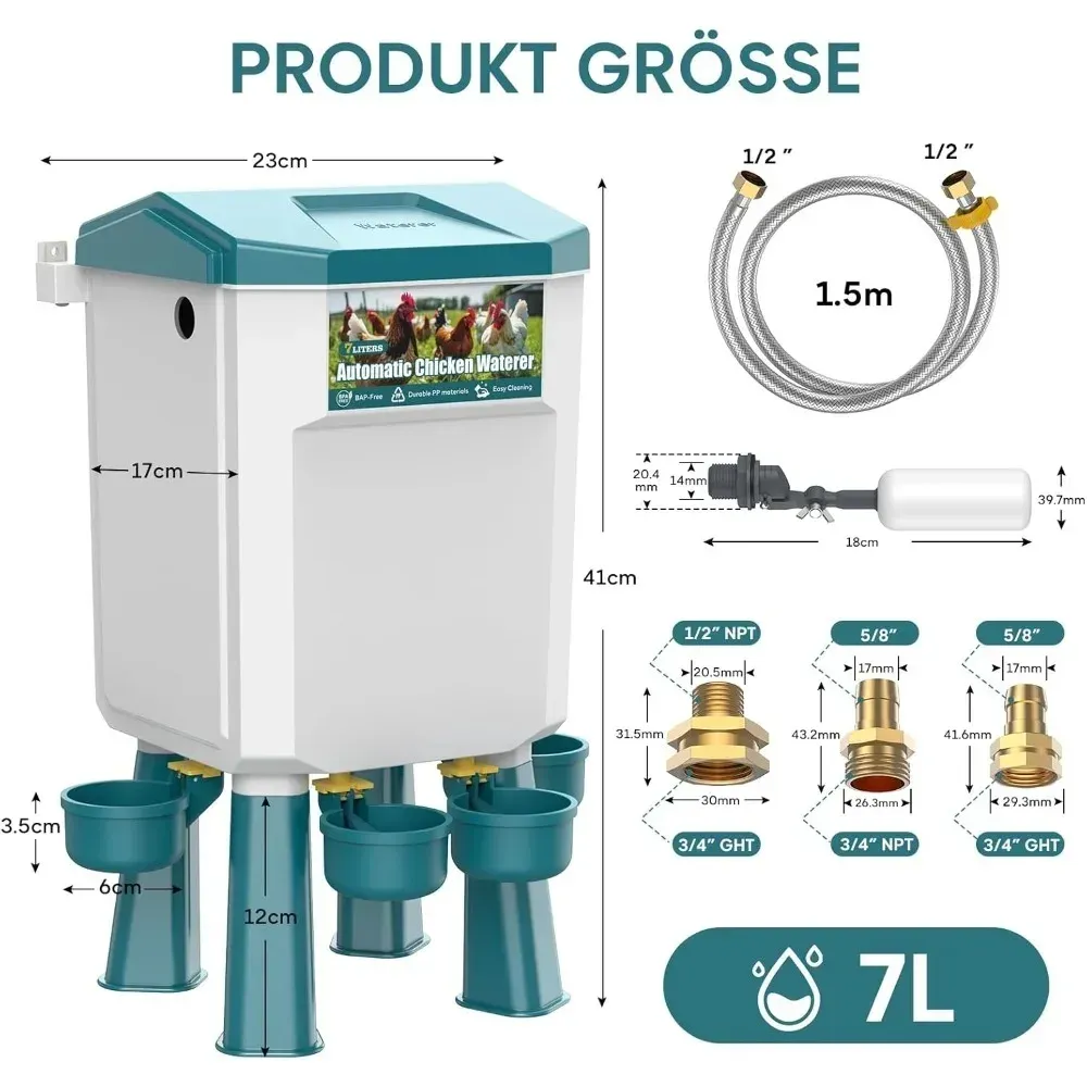 Fontaine à eau automatique grande capacité 7L pour volailles