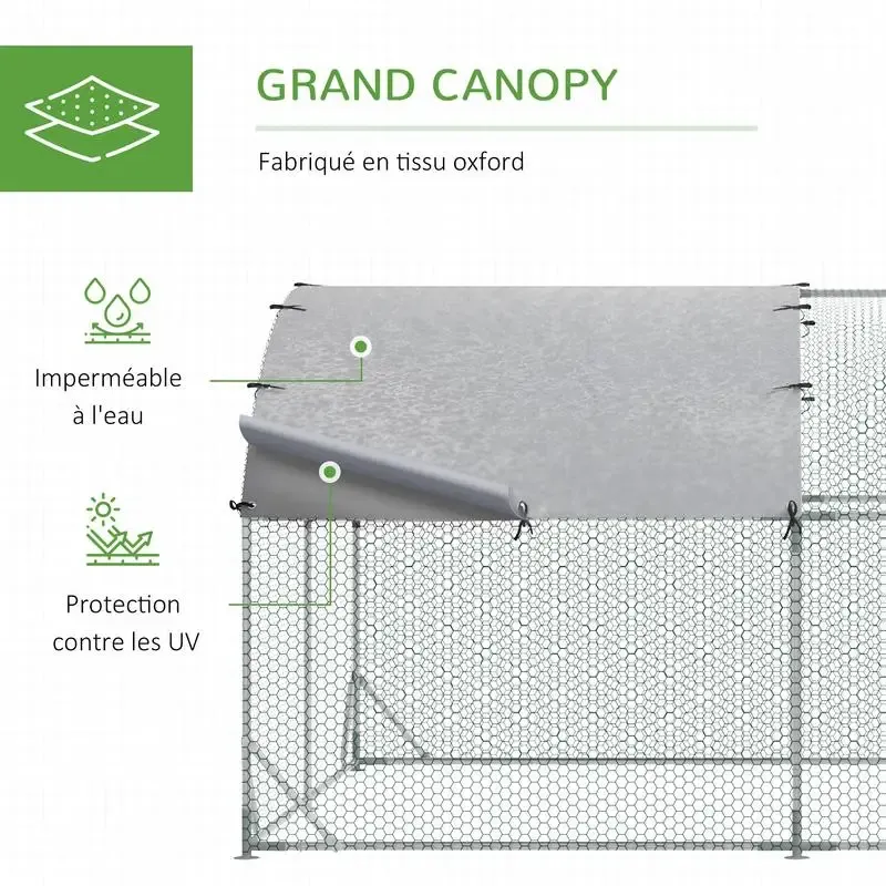 Grand enclos poulailler 10,64 m² toit anti-UV