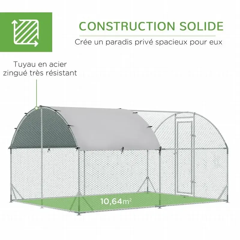 Grand enclos poulailler 10,64 m² toit anti-UV