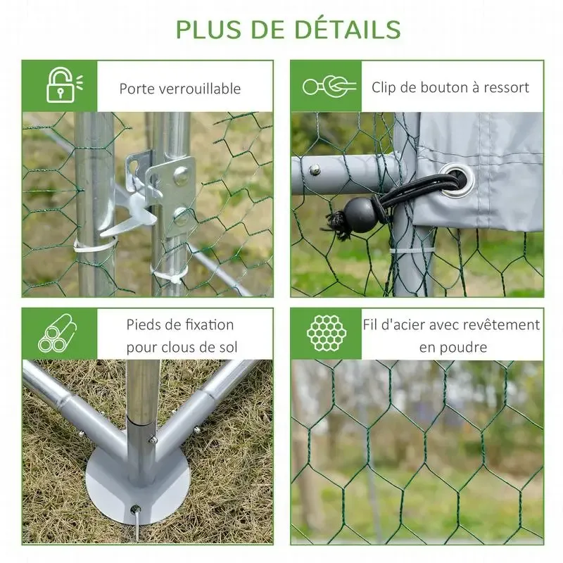 Grand enclos poulailler 10,64 m² toit anti-UV