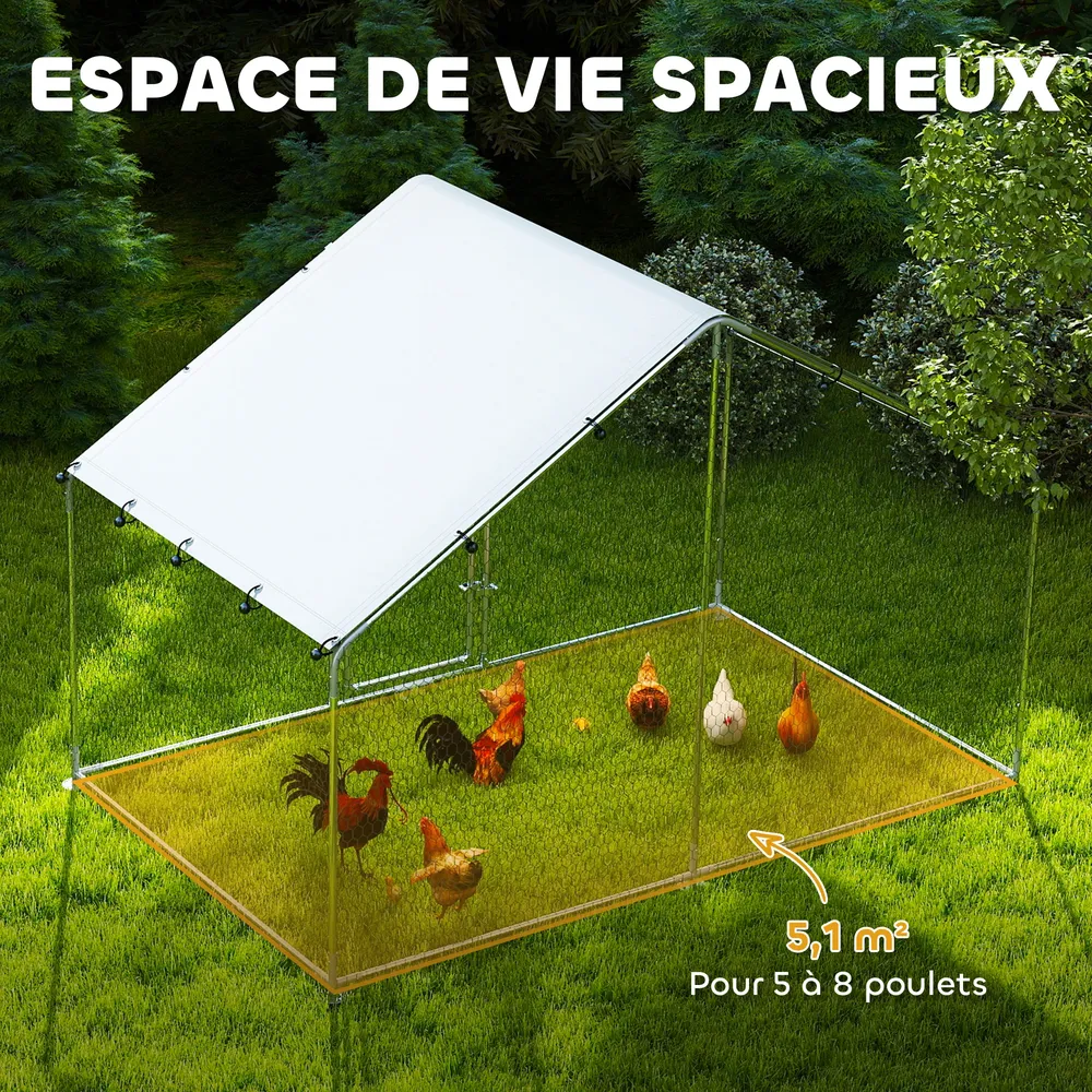 Grand enclos poulailler 5,1 m² avec couverture anti-UV