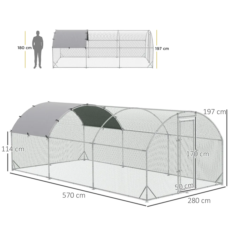 Grand poulailler 2,8 x 5,7 m avec toit anti-UV