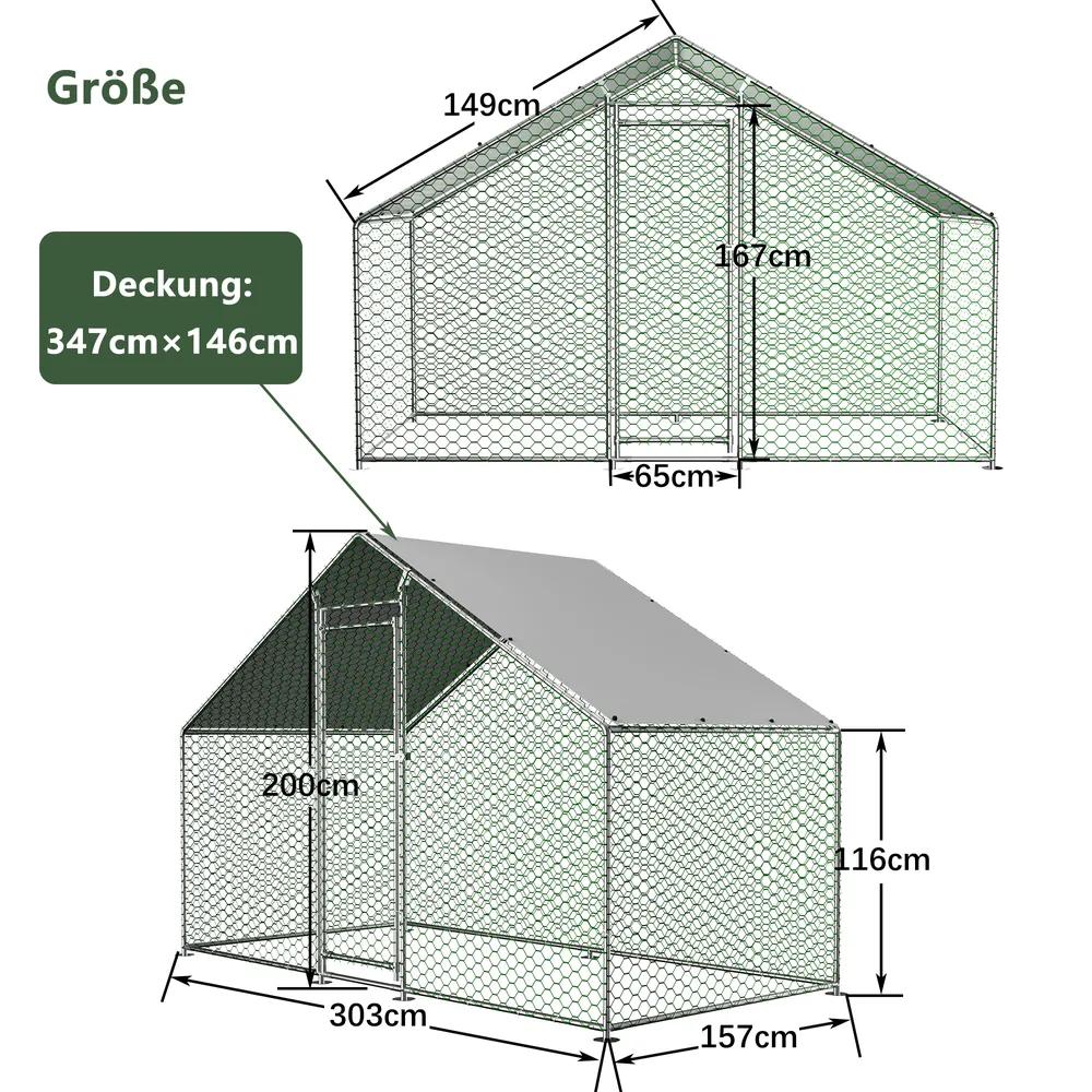 Grand poulailler métallique avec toit anti-UV et porte