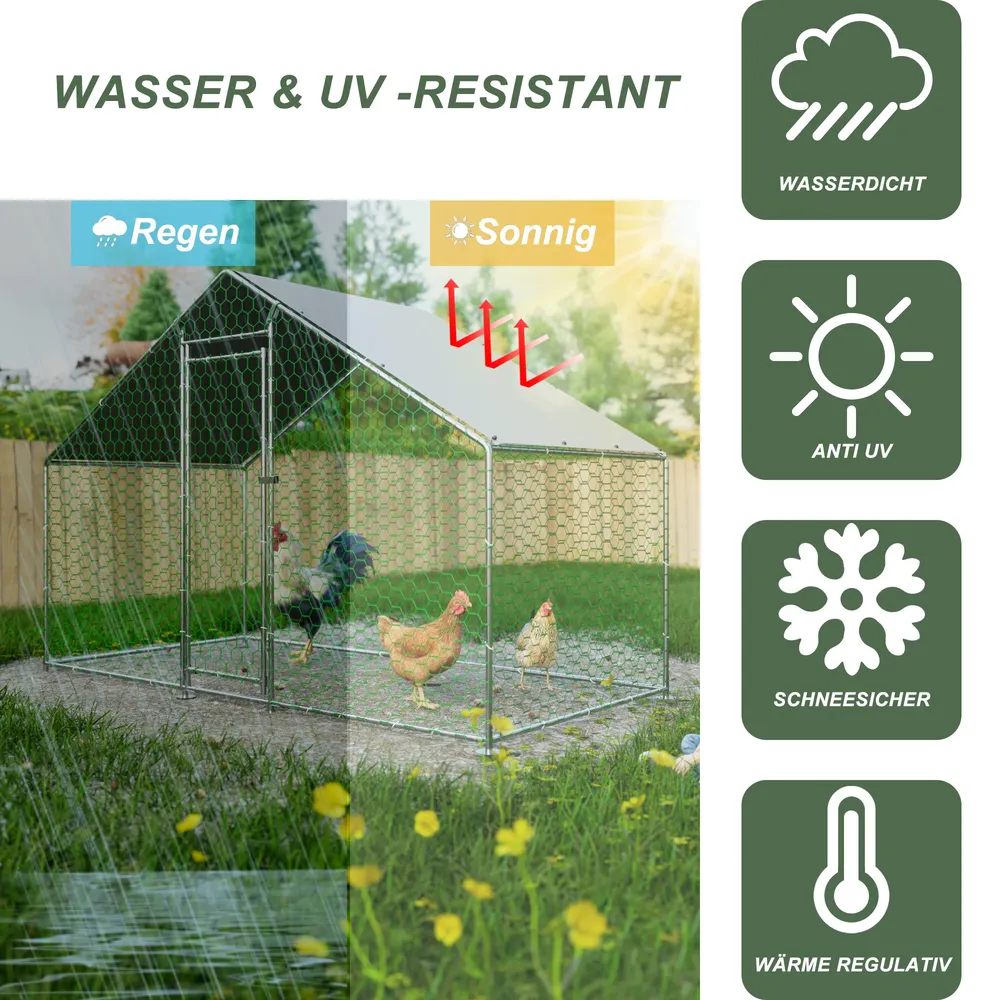 Grand poulailler métallique avec toit anti-UV et porte