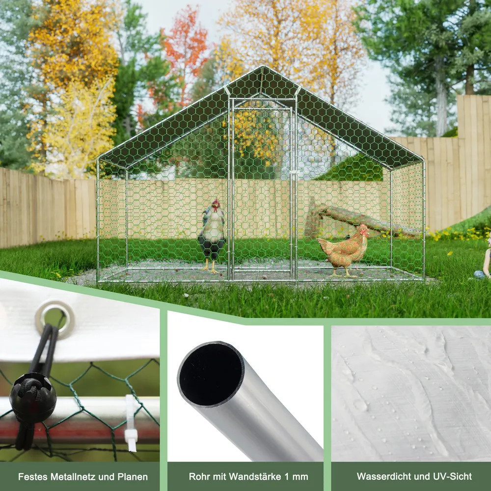 Grand poulailler métallique avec toit anti-UV et porte