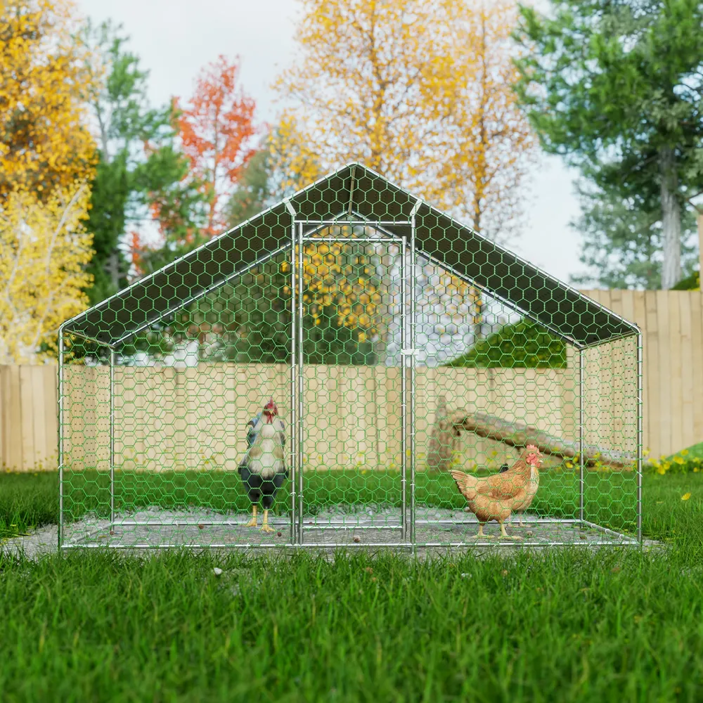 Grand poulailler métallique avec toit anti-UV et porte