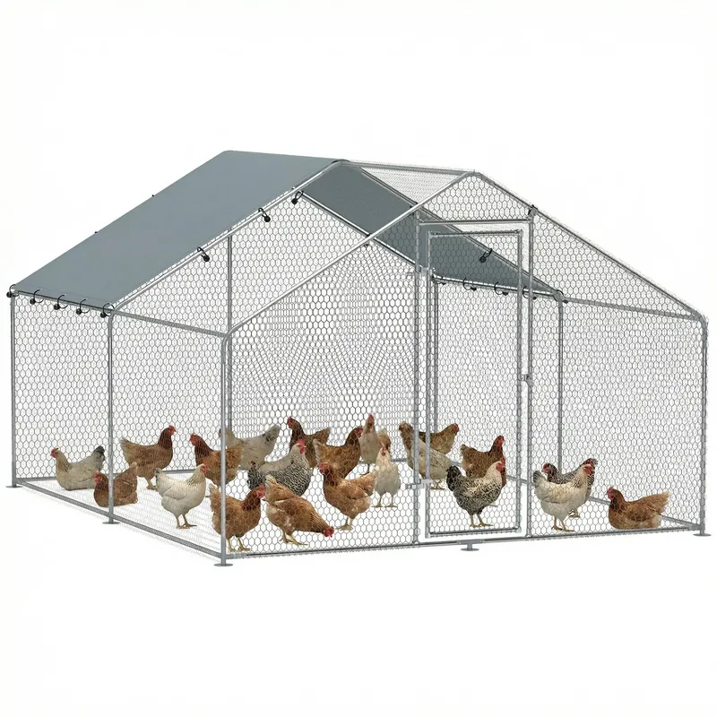 Grand poulailler métallique avec toit anti-UV pour 10-15 poules