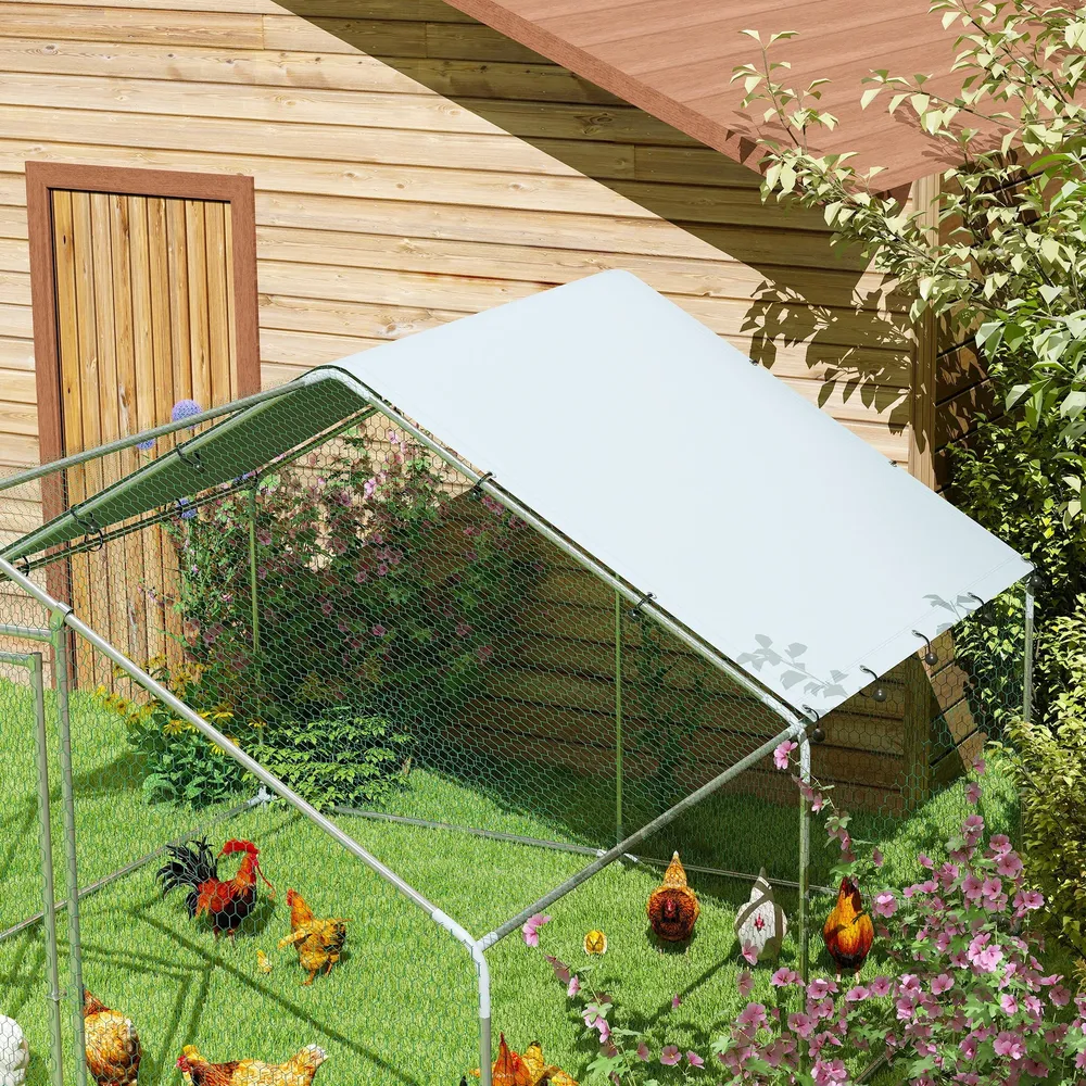 Grand poulailler métallique avec toit anti-UV pour 10-15 poules