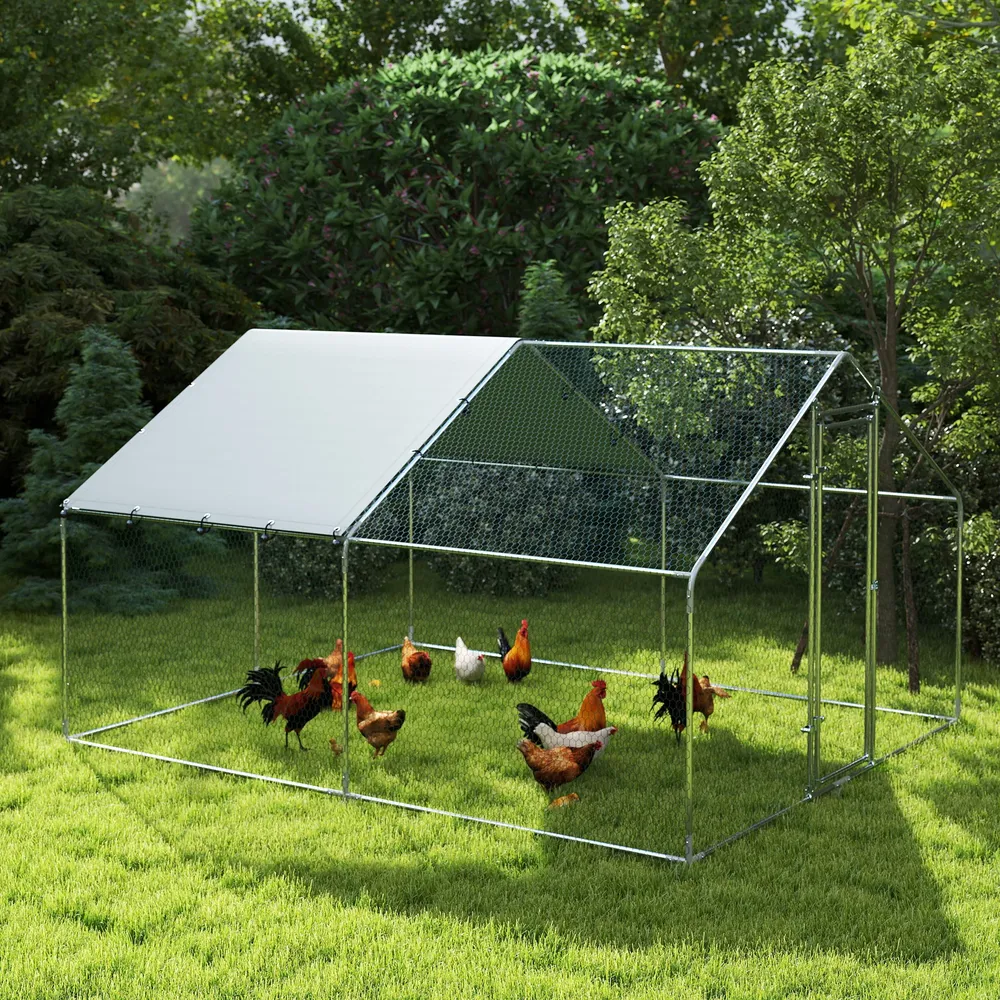 Grand poulailler métallique avec toit anti-UV pour 10-15 poules