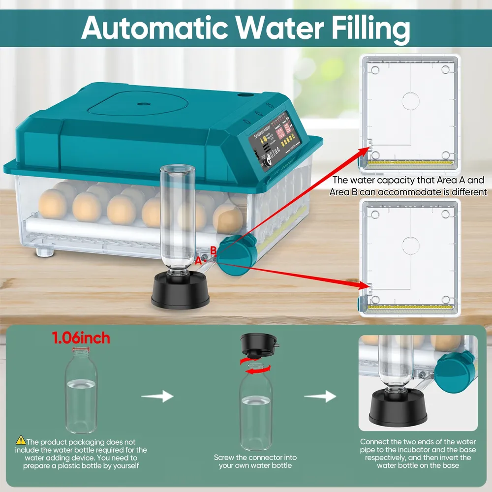 Incubateur 36 œufs remplissage automatique eau humidité