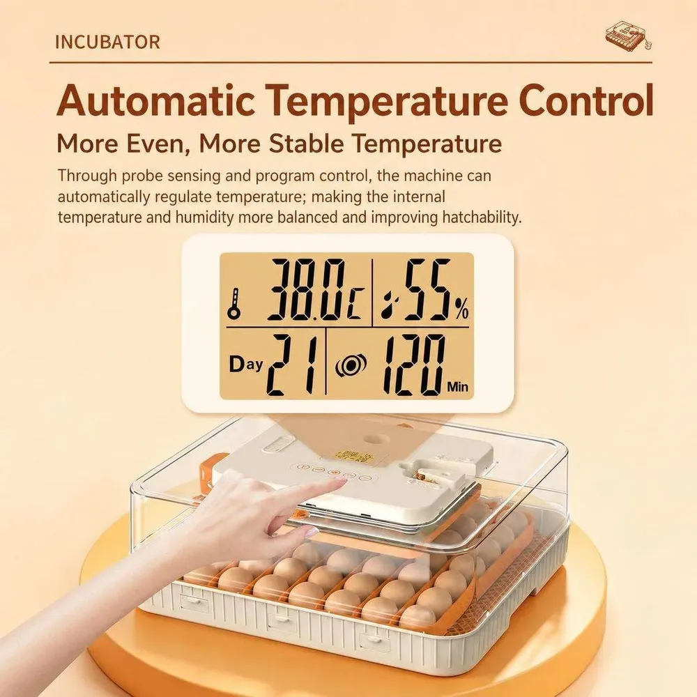 Incubateur 56 œufs retournement automatique double alimentation