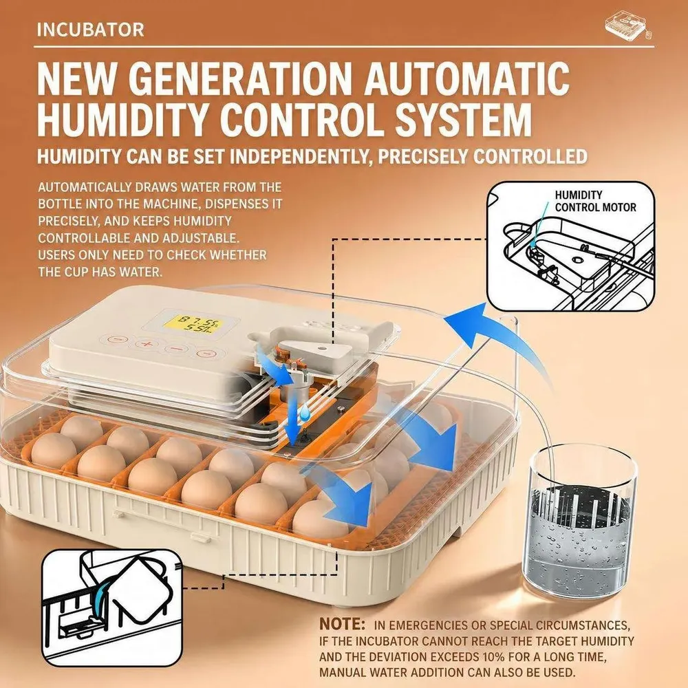 Incubateur 56 œufs retournement automatique double alimentation