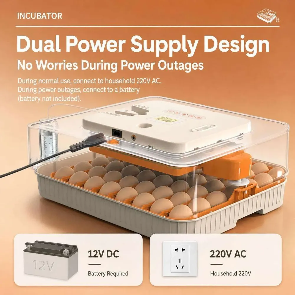 Incubateur 56 œufs retournement automatique double alimentation