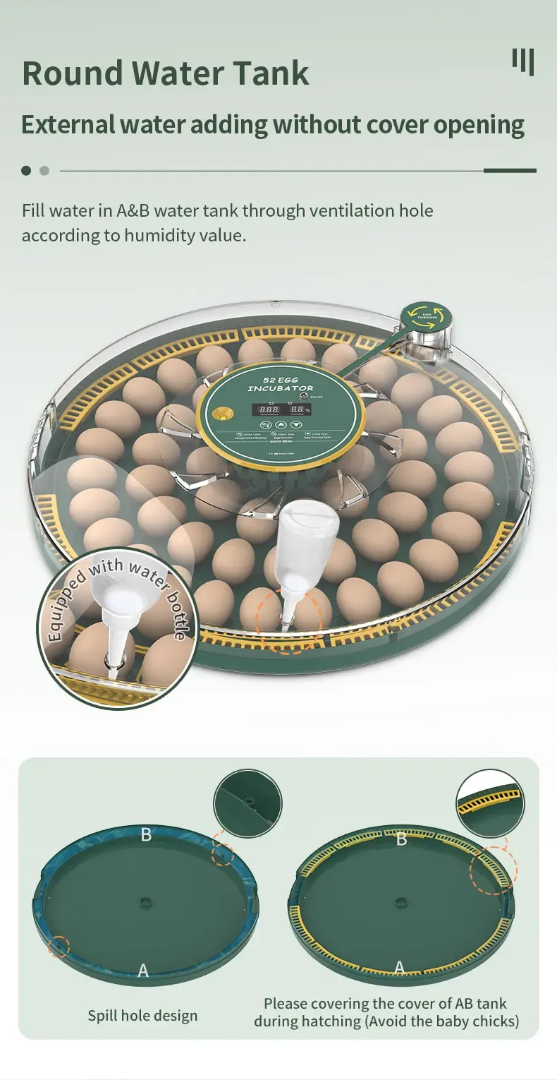 Incubateur automatique 52 œufs double alimentation pour canards