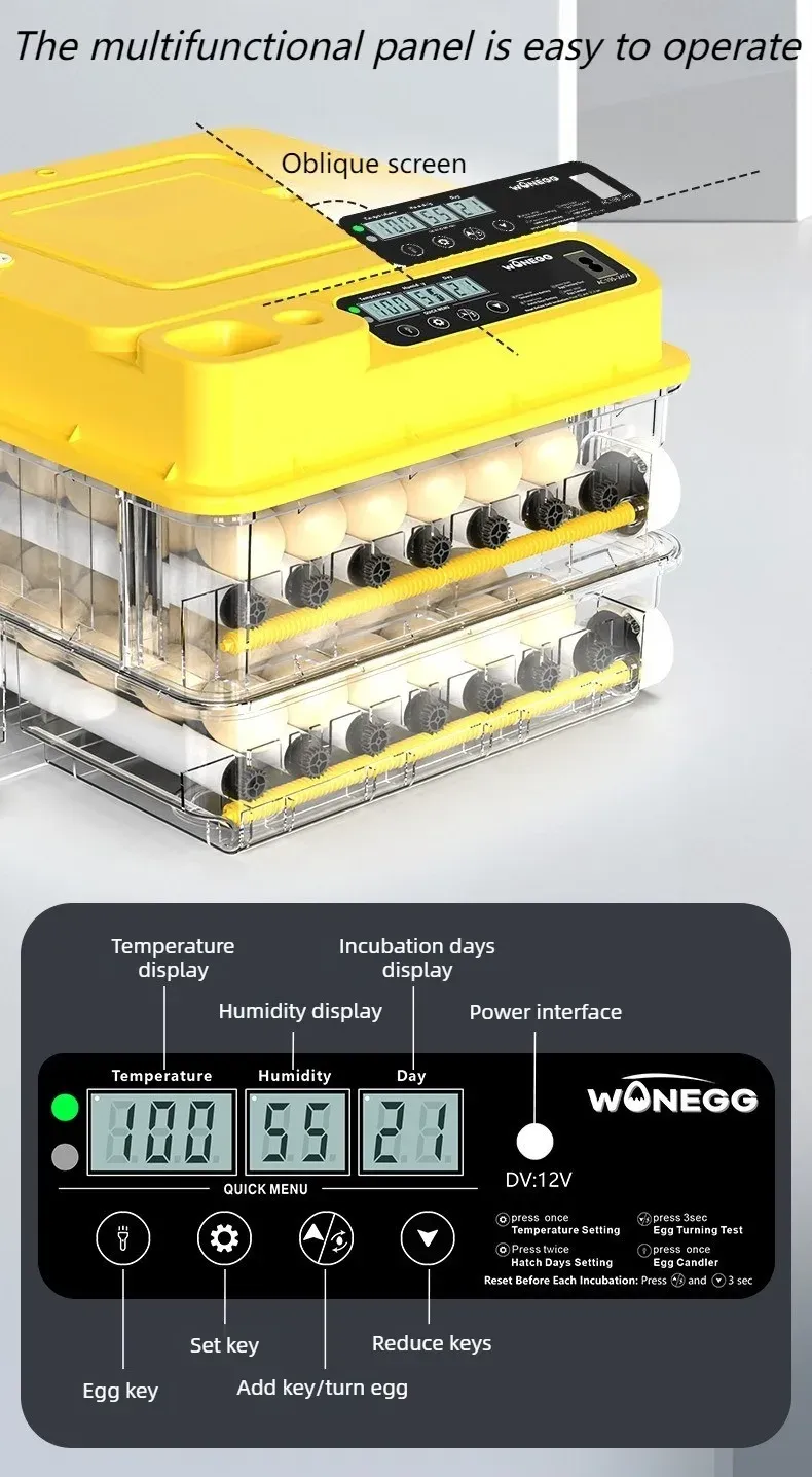 Incubateur intelligent contrôle température 24 à 128 œufs