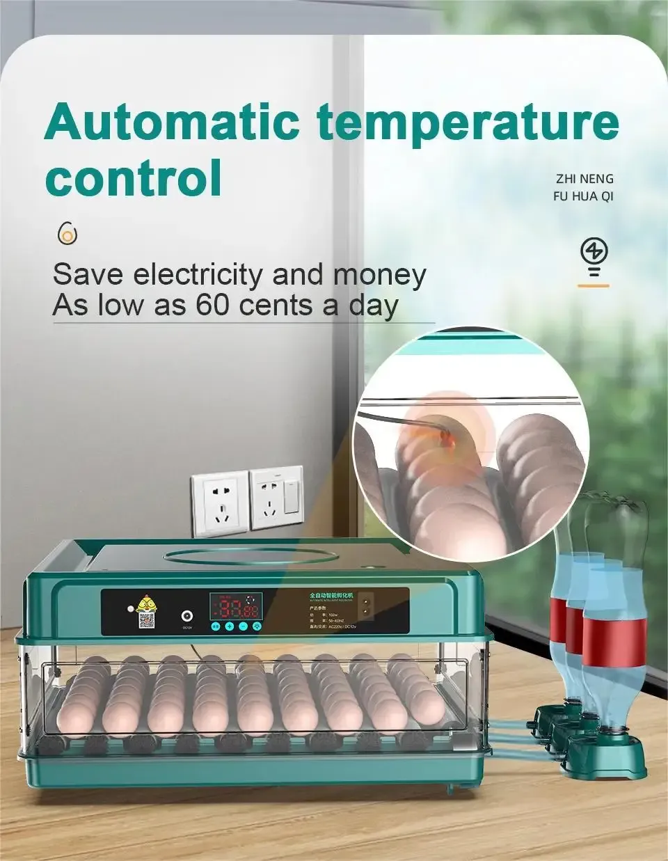 Incubateur œufs 10 à 15 œufs double alimentation retournement eau